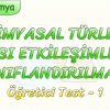 KİMYASAL TÜRLER ARASI ETKİLEŞİMLERİN SINIFLANDIRILMASI / ÖĞRETİCİ TEST – 1